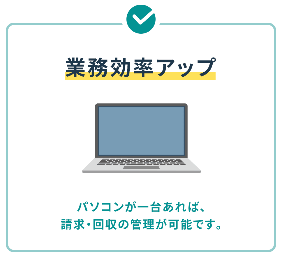 業務効率アップ パソコンが一台あれば、請求・回収の管理が可能です。