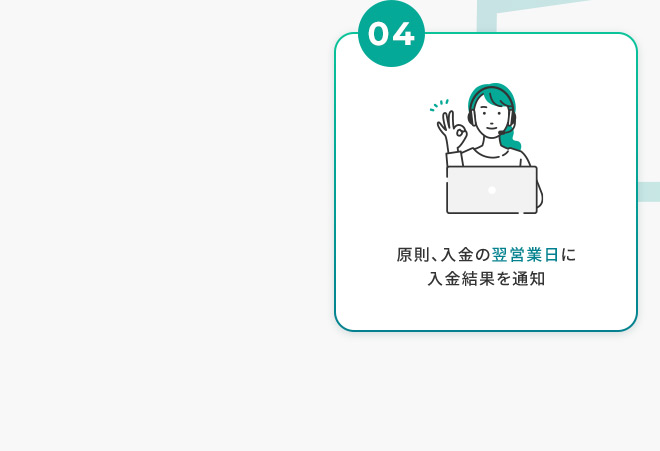 04 原則、入金の翌営業日に入金結果を通知