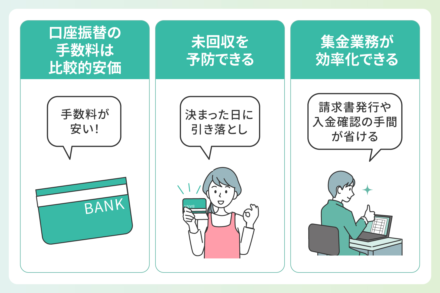 
口座振替に変更すメリットを解説したイラスト