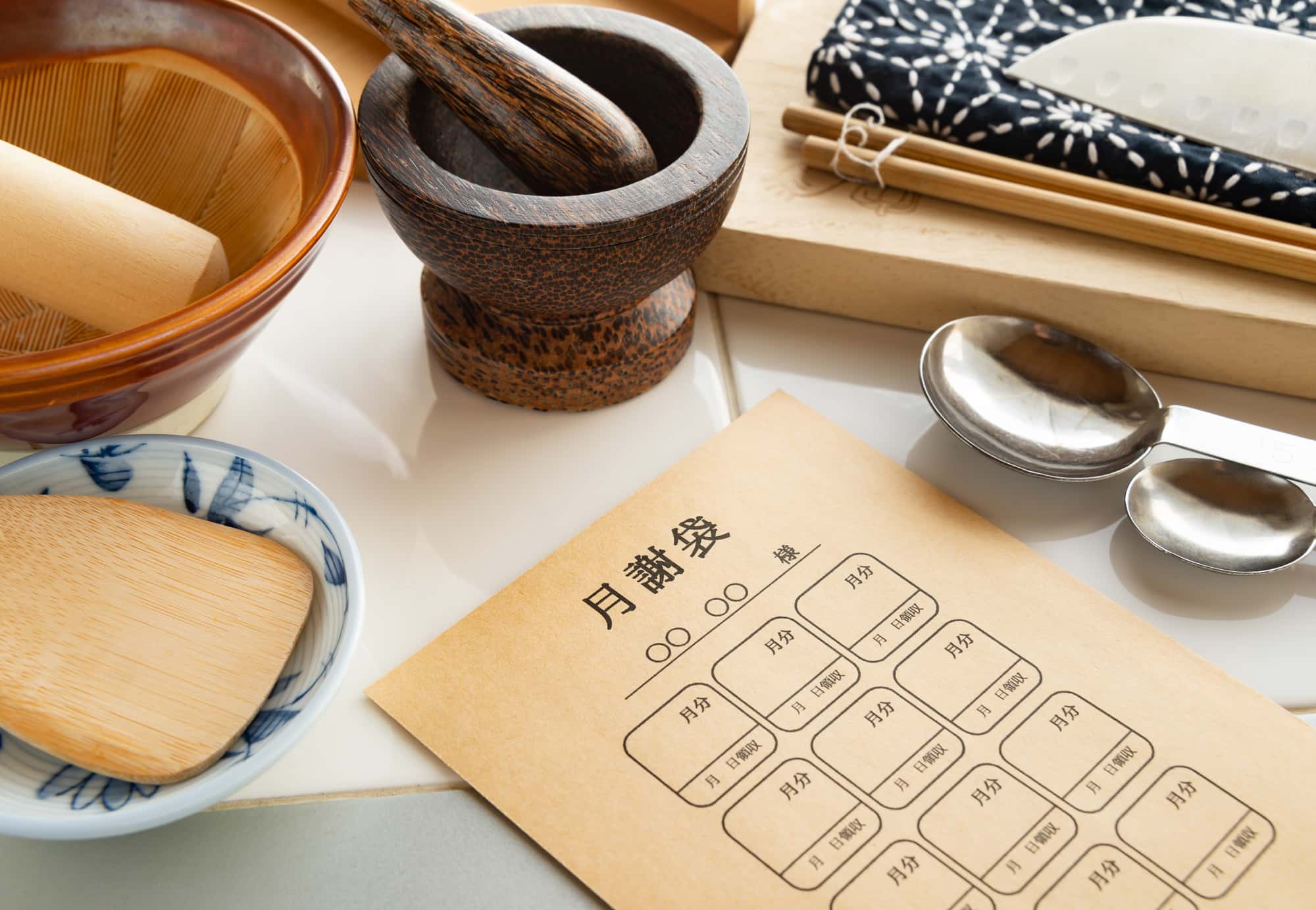 料理教室で使用する道具と月謝袋