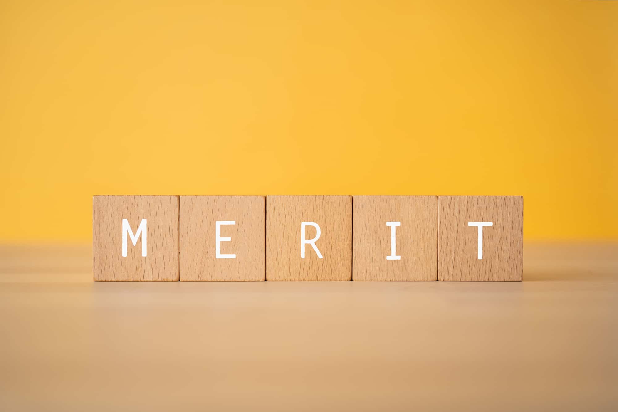 MERITと書かれた5つのブロック